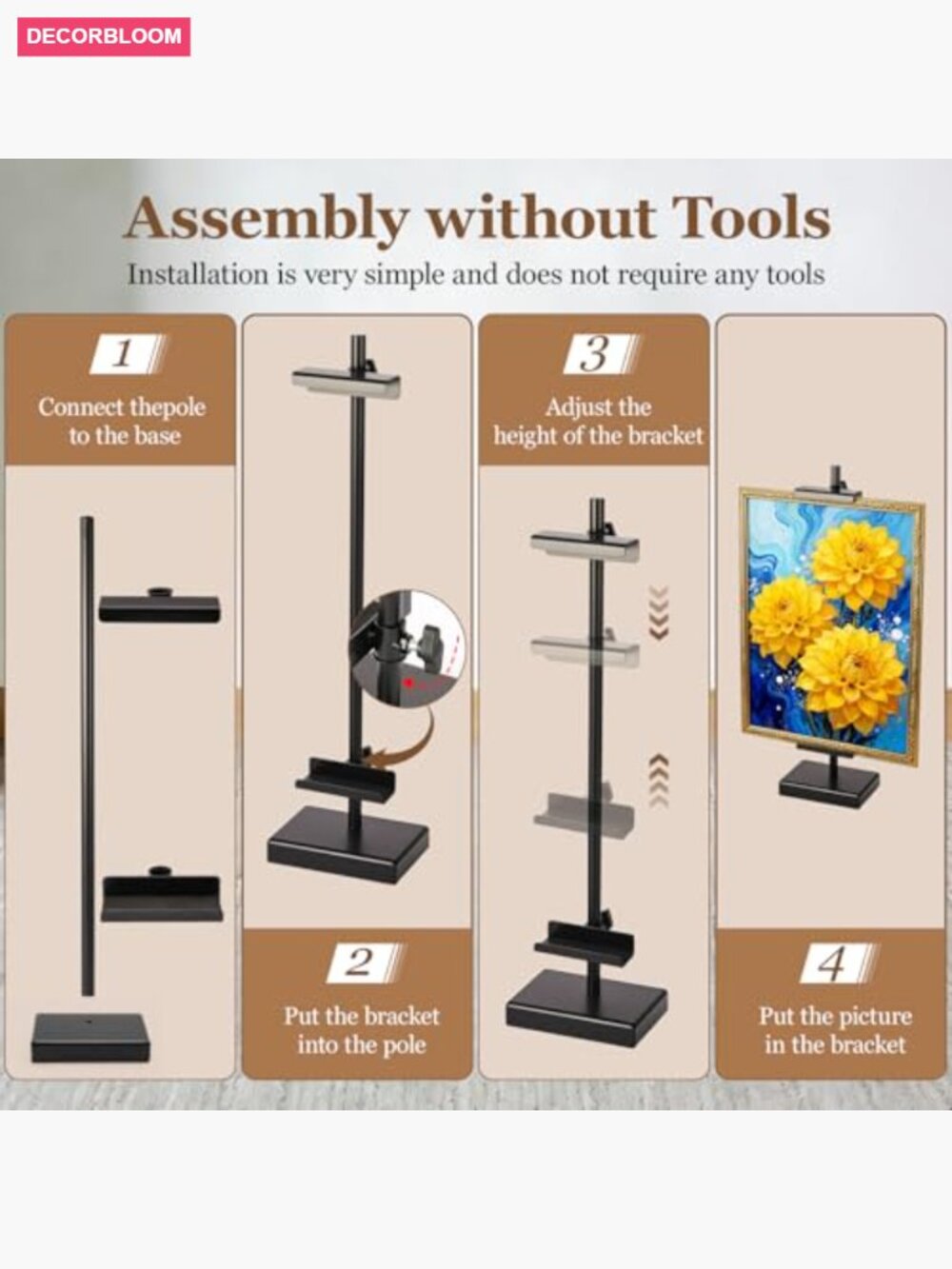Tabletop Easel Display Stand for Photos Artwork Metal Adjustable Black - Picture 5 of 7